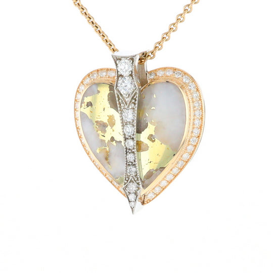 Gold Quartz Necklace Cupid's Revenge .93ctw Diamonds Heart Pendant G2