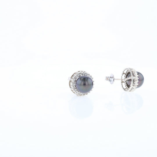 Gray Pearl Halo Studs