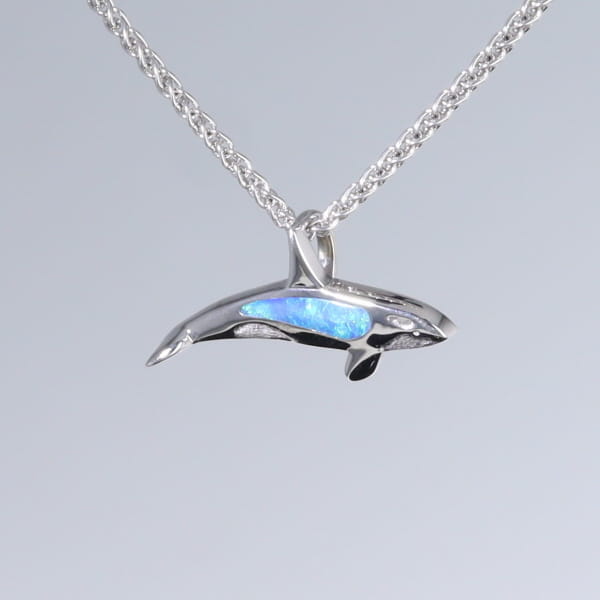 Opal Pendant Inlaid Realistic Orca Killer Whale Design