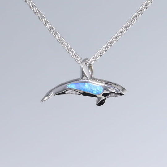 Opal Pendant Inlaid Realistic Orca Killer Whale Design