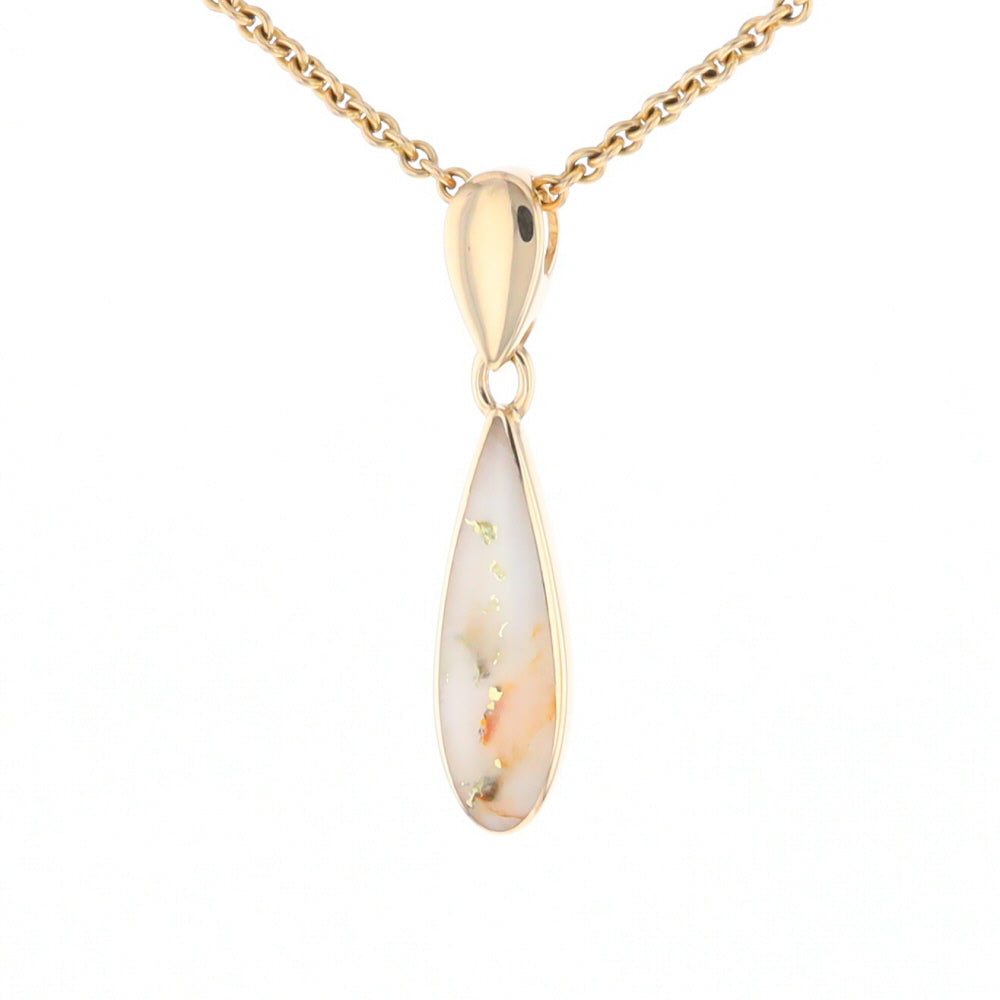 Gold Quartz Necklace Tear Drop Inlaid Pendant