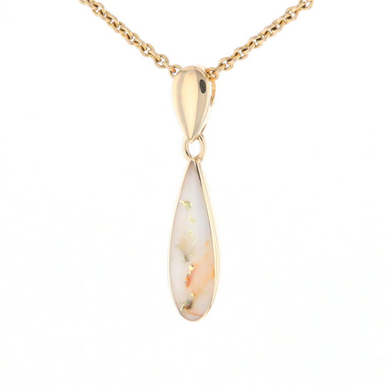 Gold Quartz Necklace Tear Drop Inlaid Pendant