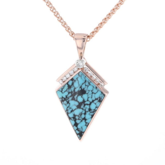 Turquoise Kite Shaped Inlaid Pendant with 0.19ctw Diamonds