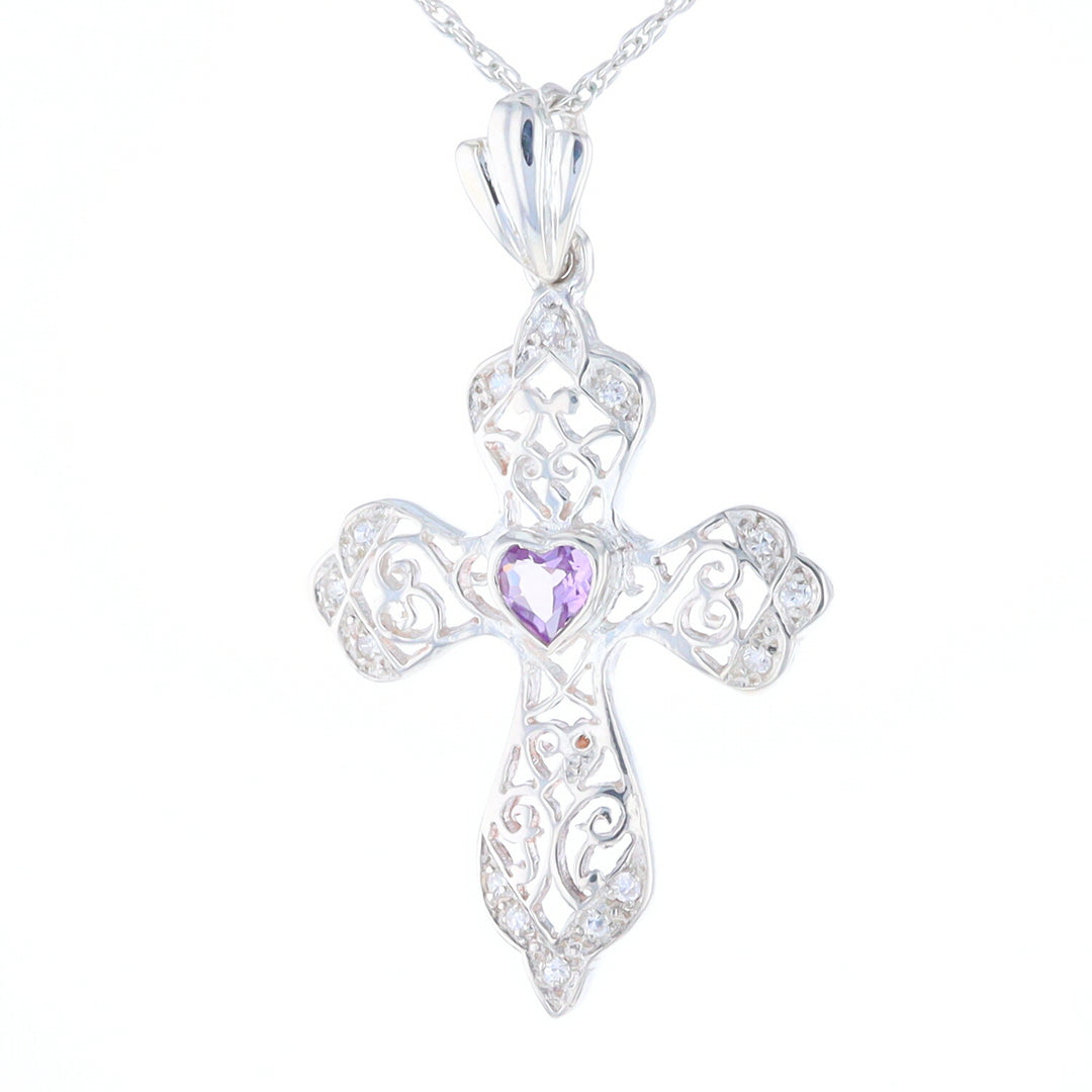 Heart Amethyst Cross Pendant