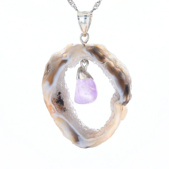 Druzy Quartz With Dangling Amethyst Pendant