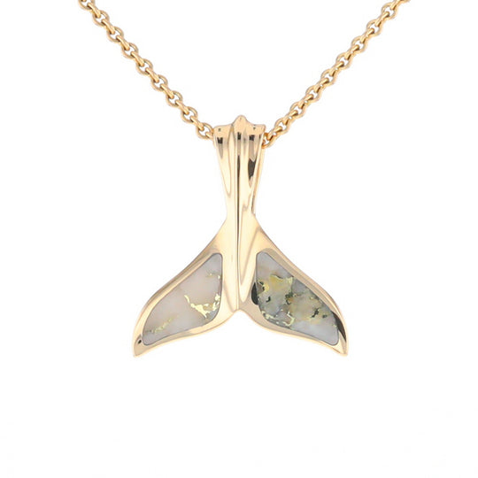 Whale Tail Necklaces Gold Quartz Double Sided Inlaid Sea Life Pendant