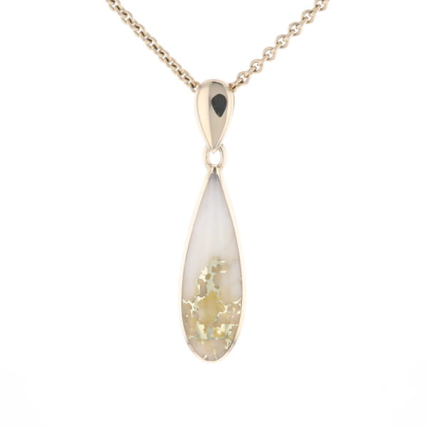 Gold Quartz Pendant Tear Drop Inlaid Design G2