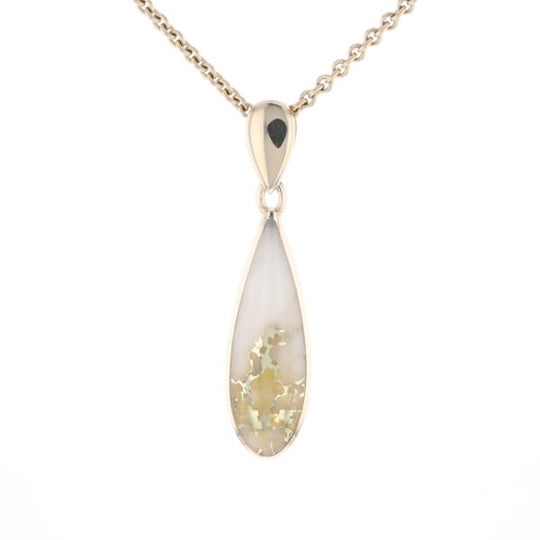 Gold Quartz Pendant Tear Drop Inlaid Design G2