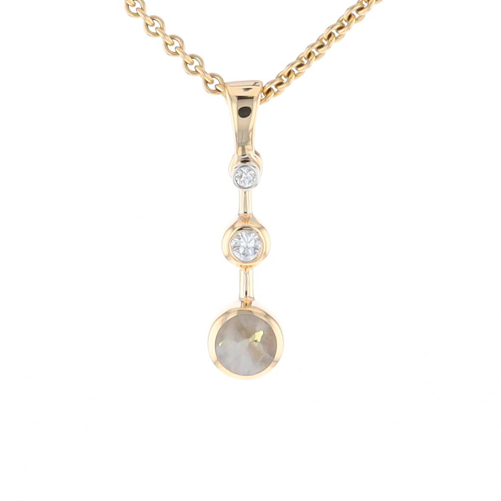 Gold Quartz Necklace Round Inlaid Design Pendant With .10ctw Round Diamond