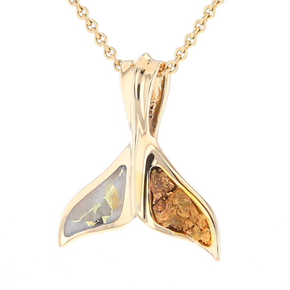 Whale Tail Natural Gold Quartz and Nuggets Inlaid Pendant