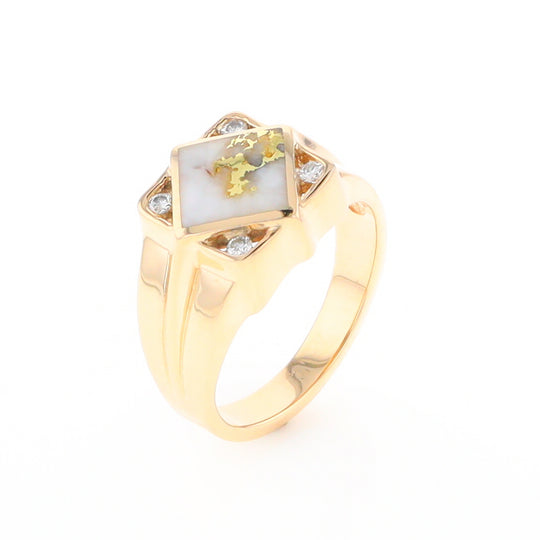 Gold Quartz Mens Ring with Diamond Accents