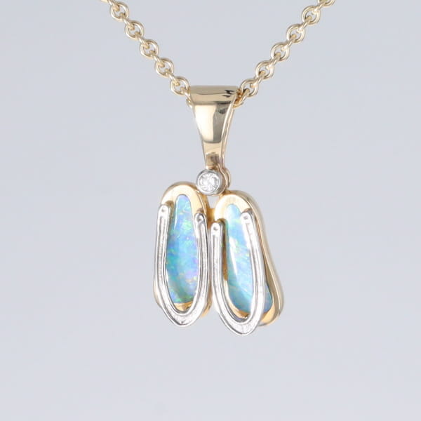 Opal Pendant Sandals Double Inlaid Design with .02ct Round Diamond