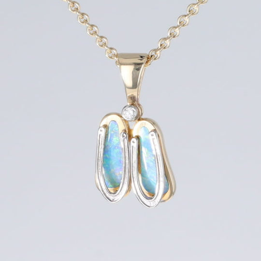 Opal Pendant Sandals Double Inlaid Design with .02ct Round Diamond