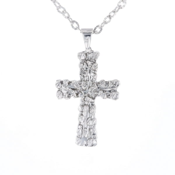 Sterling Silver Nugget Pattered Cross Necklace