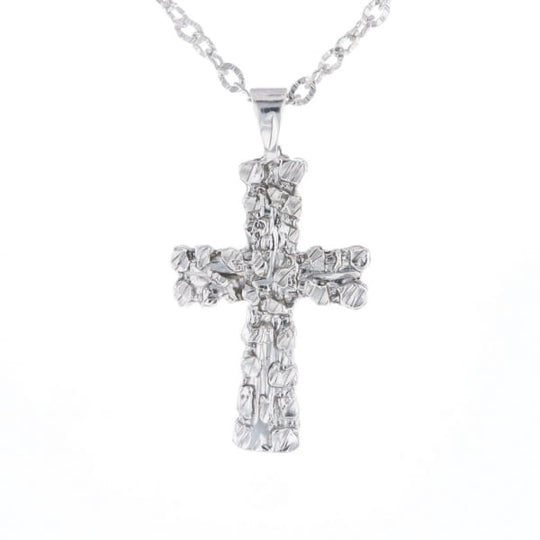 Sterling Silver Nugget Pattered Cross Necklace