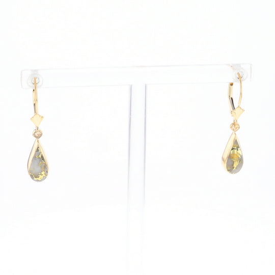 Gold Quartz Earrings Tear Drop Inlaid Lever Backs