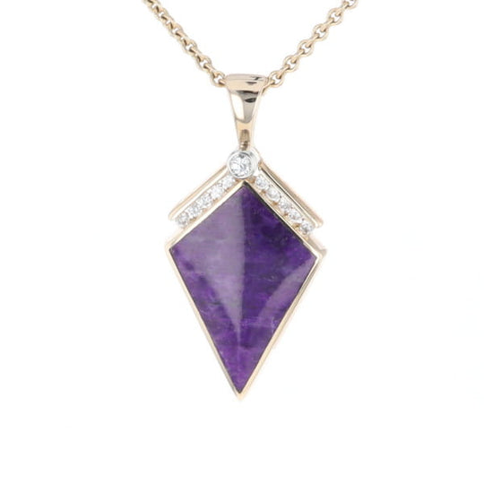 Sugilite Kite Shape Inlaid Pendant with 0.19ctw Diamonds