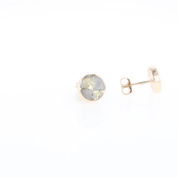 Gold Quartz Earrings 9mm Round Inlaid Studs - G2