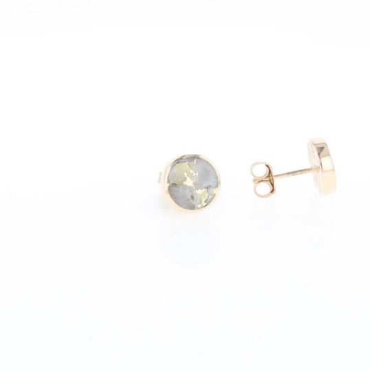 Gold Quartz Earrings 9mm Round Inlaid Studs - G2