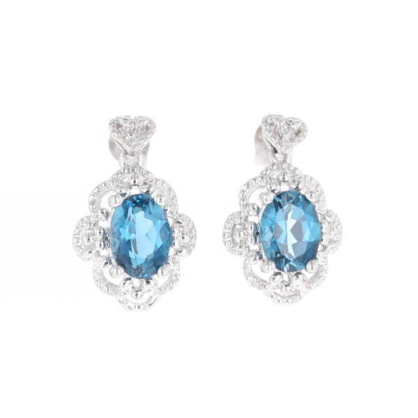 London Blue Topaz in Filigree Setting Dangle Earrings