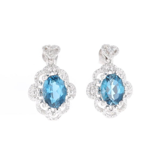 London Blue Topaz in Filigree Setting Dangle Earrings