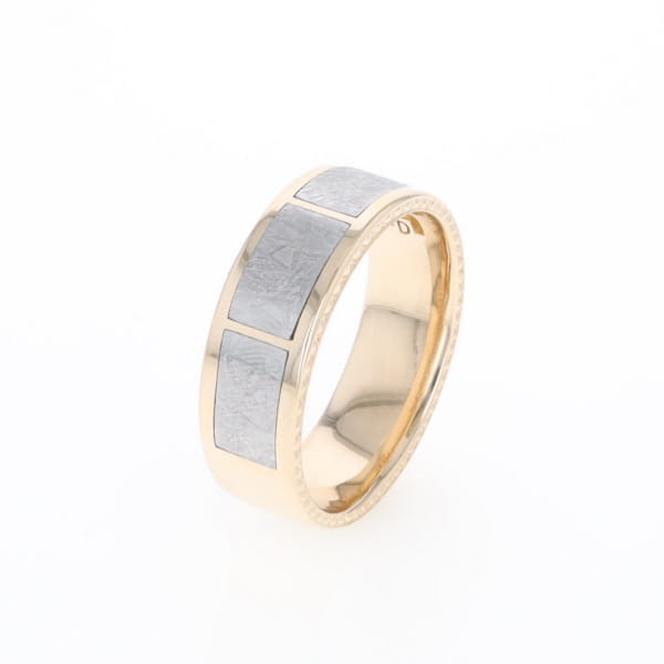 3 Section Men's Meteorite  Milgrain Topped Ring