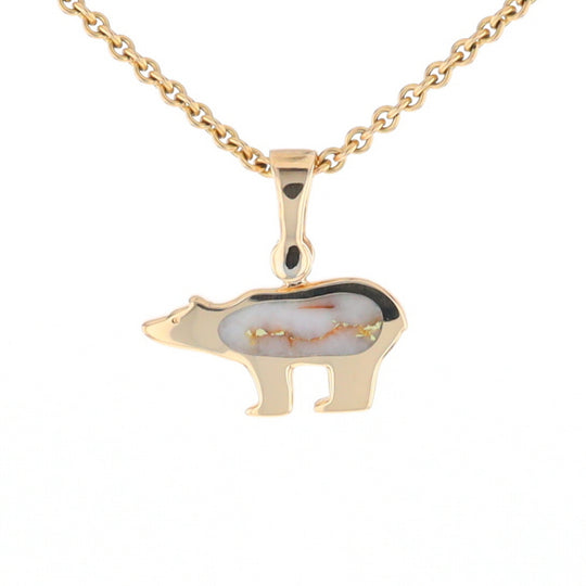 Gold Quartz Inlaid Polar Bear Pendant