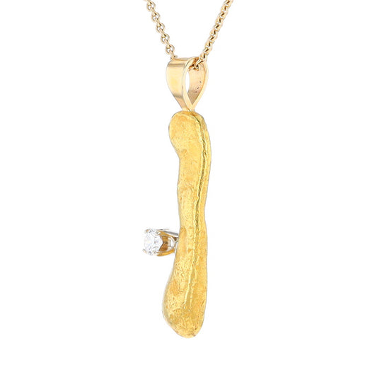 20K Natural Nugget Pendant with Diamond Accent