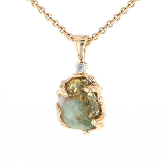Serpentine & Gold Quartz Freeform Pendant