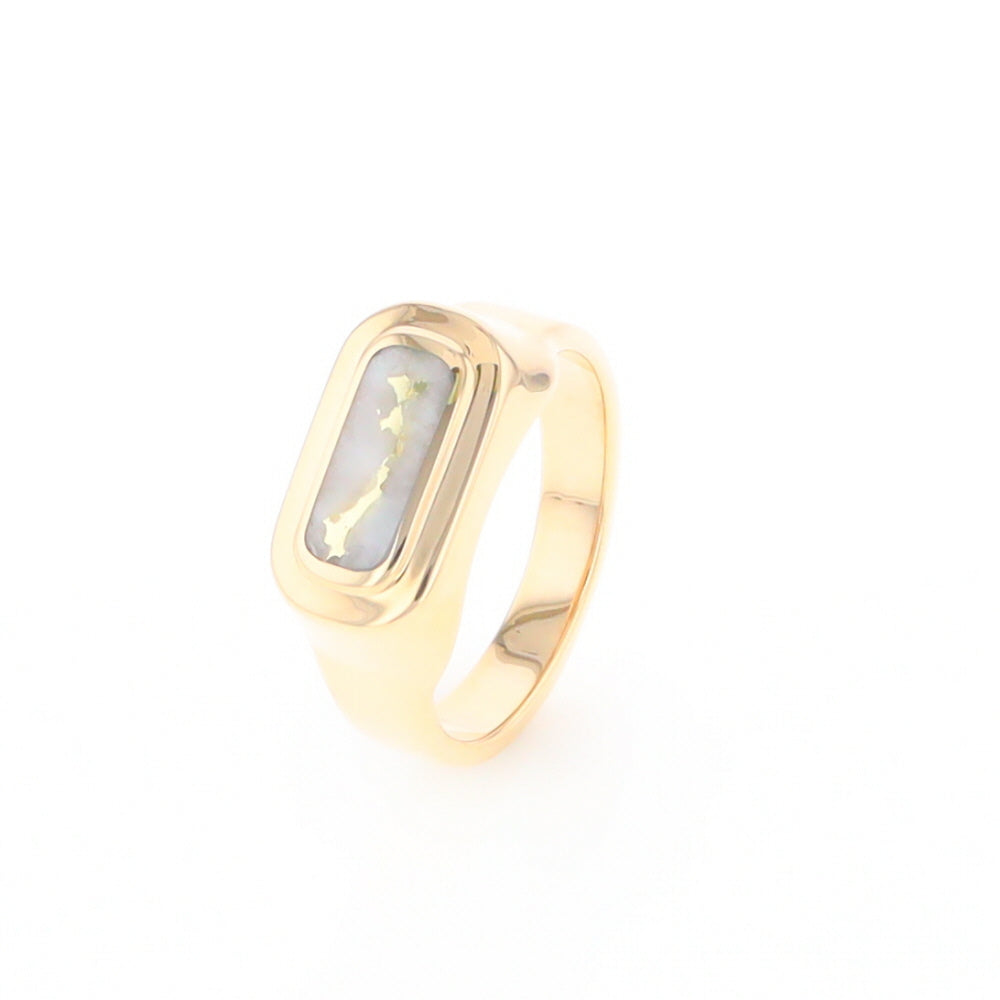 Gold Quartz Ring Oval Inlaid Design - G2