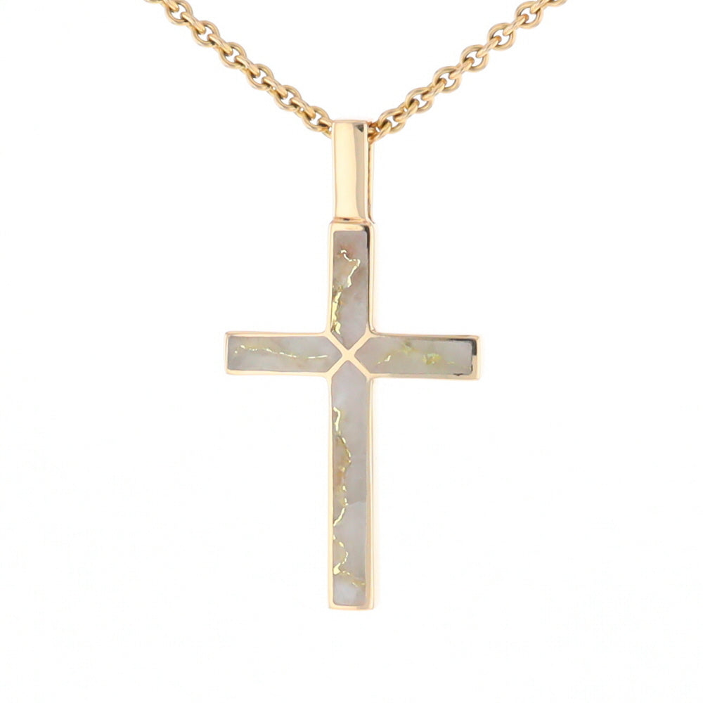 Gold Quartz Pendant 4 Section Inlaid Cross Pendant