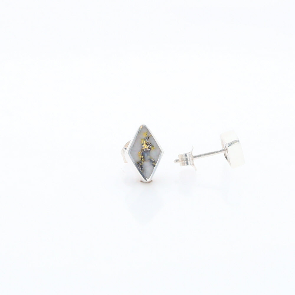 Sterling Silver Gold Quartz Inlaid Diamond Stud Earrings - G3