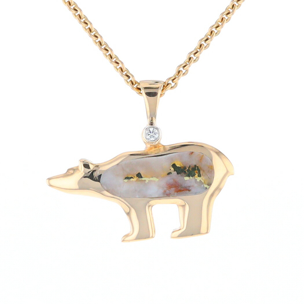 Gold Quartz Inlaid Polar Bear Pendant