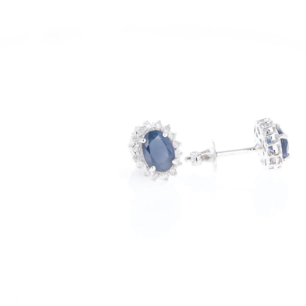 Oval Blue Sapphire Earrings With Halo