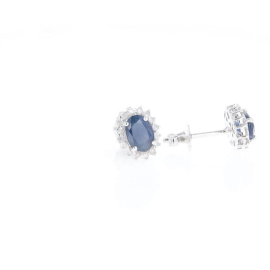 Oval Blue Sapphire Earrings With Halo