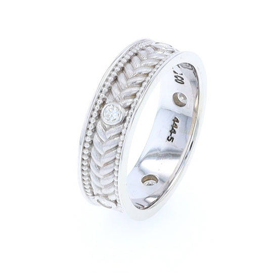 Braided White Gold Men's Ring with Diamond Accents