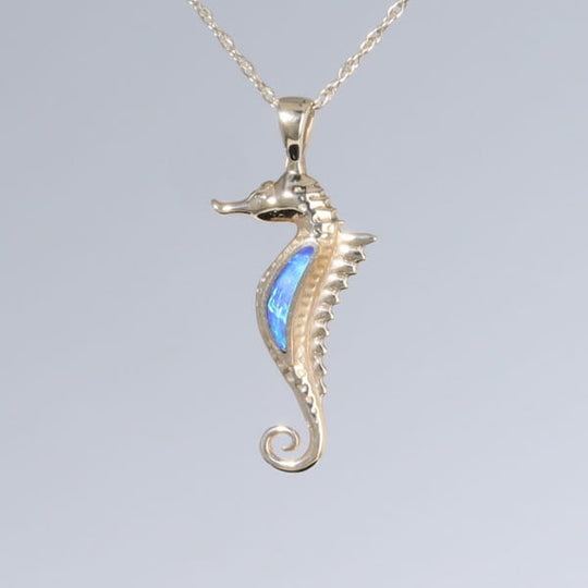 Opal Pendant Inlaid Realistic Sea Horse Design