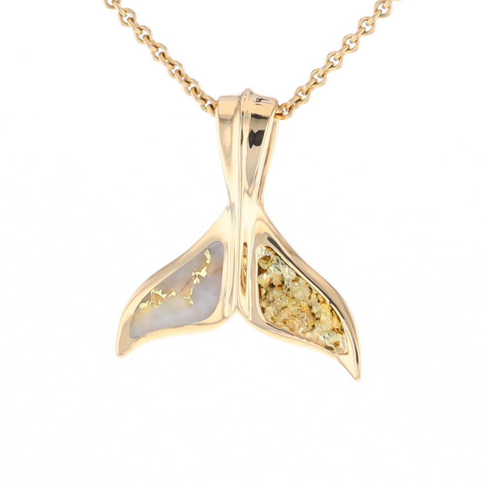 Whale Tail Natural Gold Quartz and Nuggets Inlaid Pendant