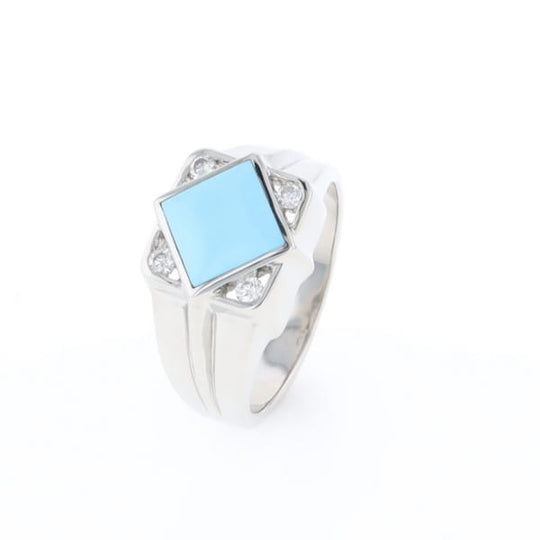 Natural Sleeping Beauty Turquoise ring diamond shape inlaid design with .16ctw round diamonds