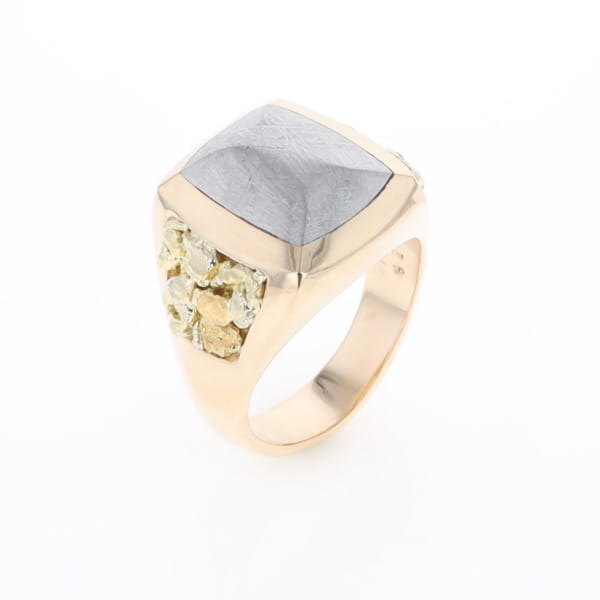 Meteorite Ring Double Side Natural Nuggets Rectangle Inlaid Center