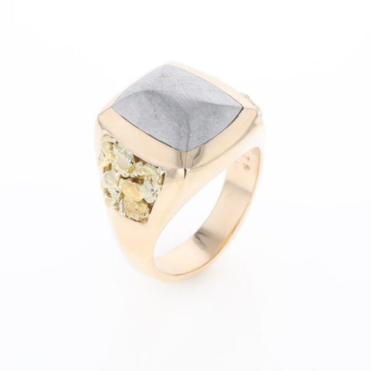 Meteorite Ring Double Side Natural Nuggets Rectangle Inlaid Center