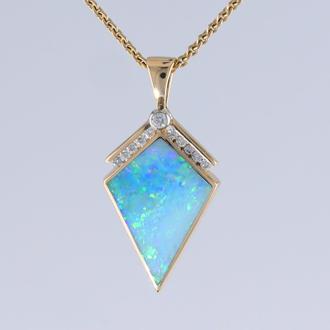 Opal Pendant Inlaid Kite Design with .19ctw Round Diamonds