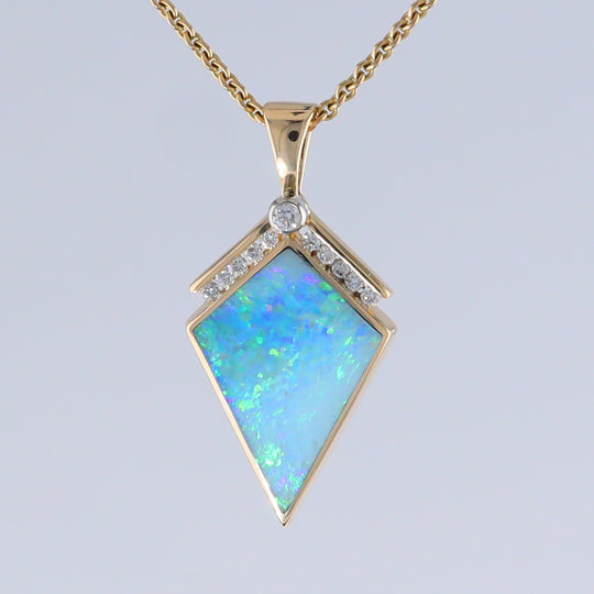 Opal Pendant Inlaid Kite Design with .19ctw Round Diamonds