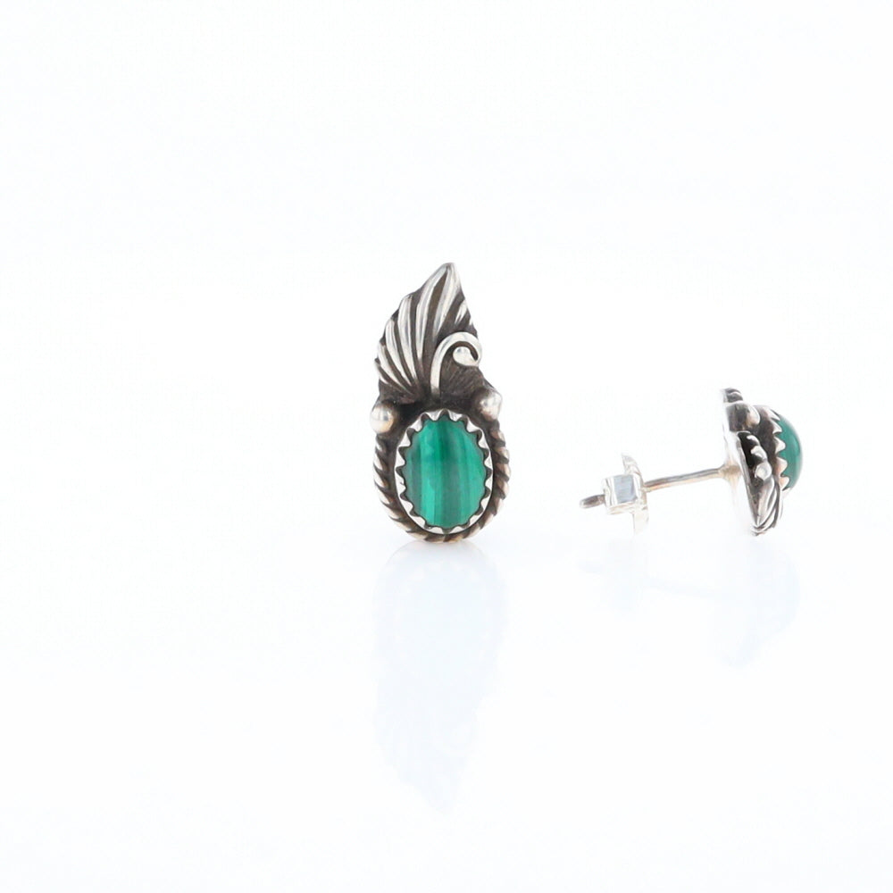 Malachite Feather Stud Earrings