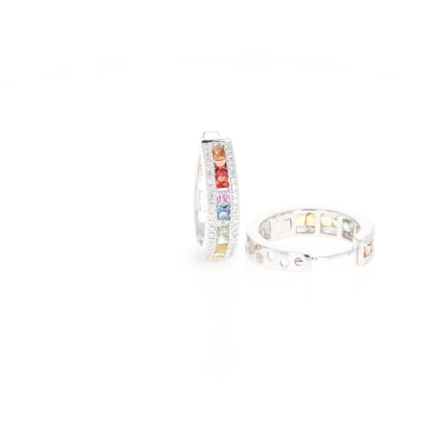 Multi-color Sapphire Hoop Earrings with Diamond Accents