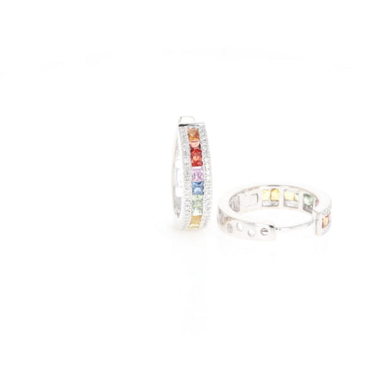 Multi-color Sapphire Hoop Earrings with Diamond Accents