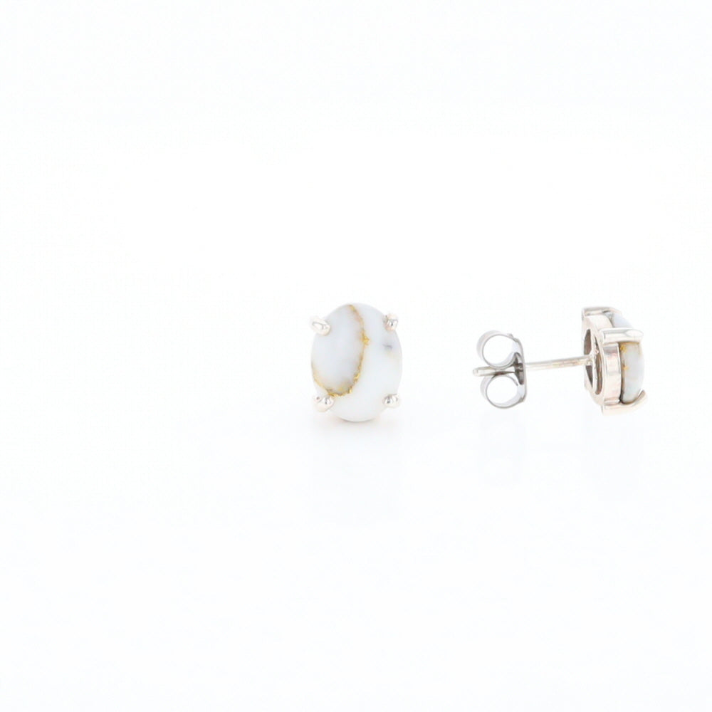 Gold Quartz Cabochon Stud Earrings