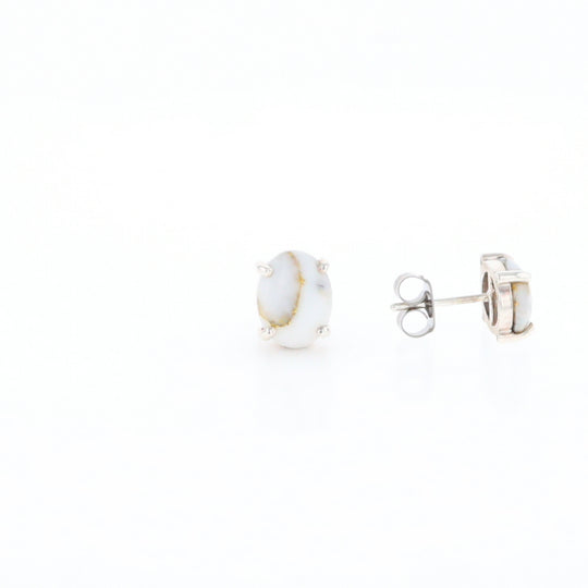 Gold Quartz Cabochon Stud Earrings