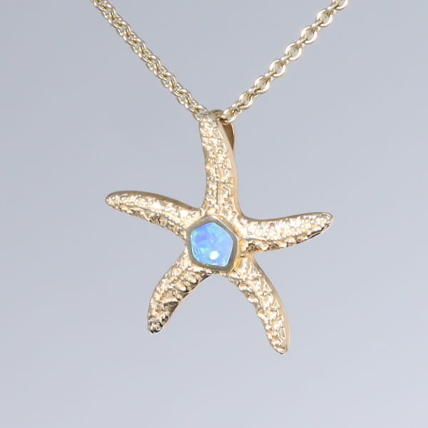 Opal Pendant Inlaid Realistic Star Fish Sea Life Design