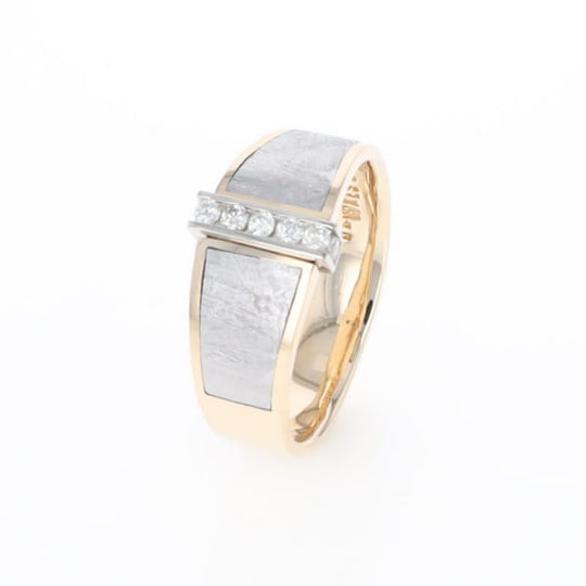 Meteorite Ring Double Sided Inlaid with .19ctw Round Diamonds